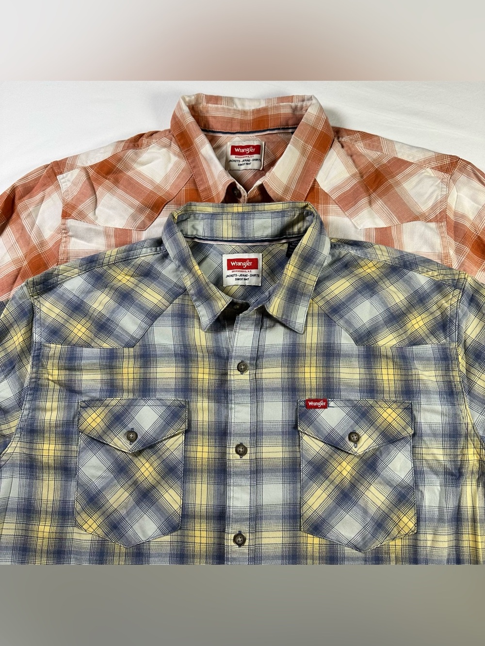Wrangler Western Flannel Shirts Mens XL Lot of 2 Plaid Button Up Work Casual